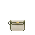 HERMES POCHETTE KELLY DEPECHES 25 CANVAS / TOGO ECRU BEIGE / VERT OLIVE GHW