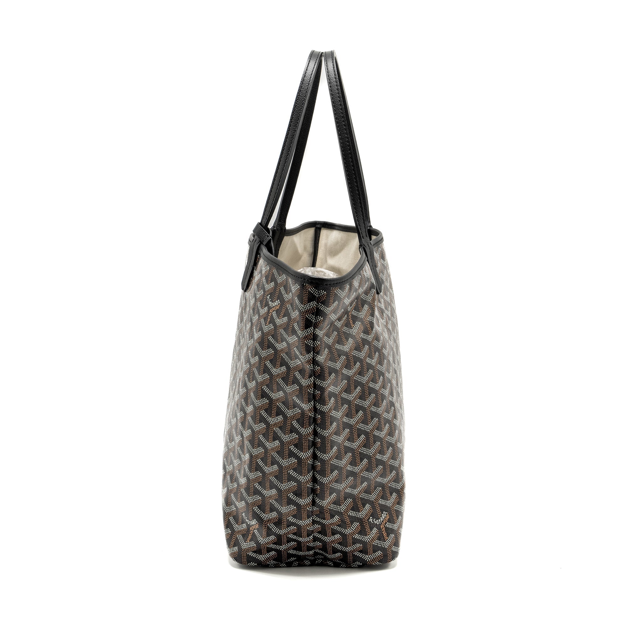 GOYARD SAINT LOUIS PM TOTE BAG GOYARDINE CANVAS / CALFSKIN BLACK SHW