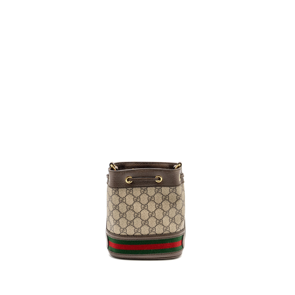 GUCCI OPHIDIA MINI BUCKET BAG GG SUPREME CANVAS BEIGE / EBONY GHW