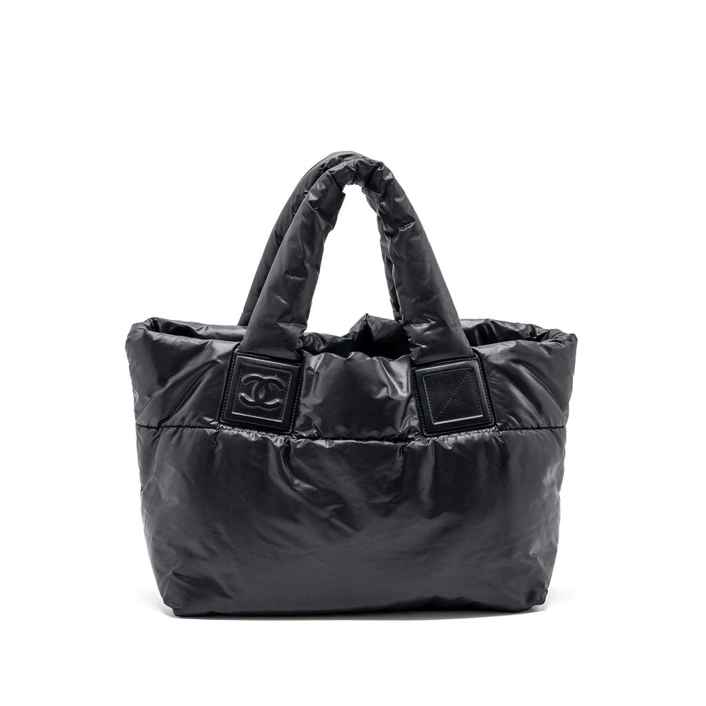 CHANEL SMALL PUFFY DOWN TOTE BAG NYLON BLACK SHW