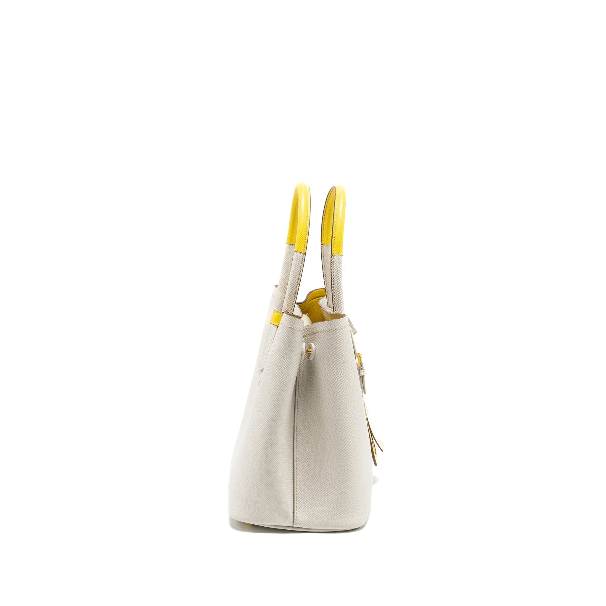 PRADA SMALL SAFFIANO CUIR TOTE BAG CALFSKIN WHITE/YELLOW GHW