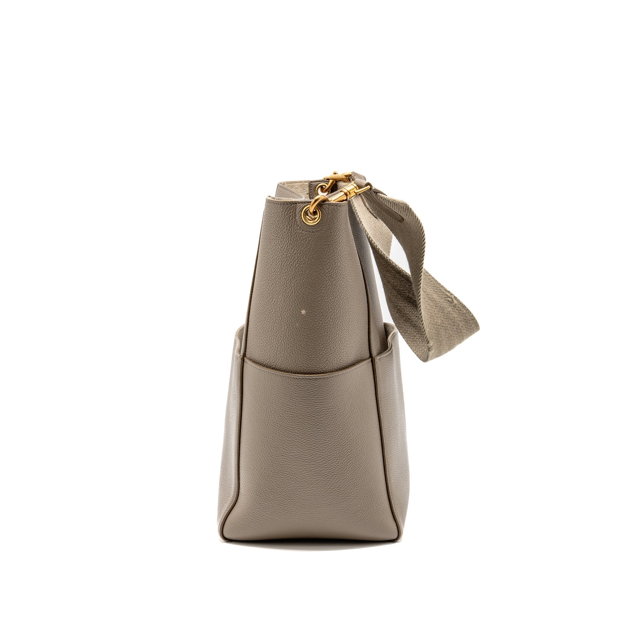CELINE SANGLE BUCKET BAG GRAINED CALFSKIN GREY GHW