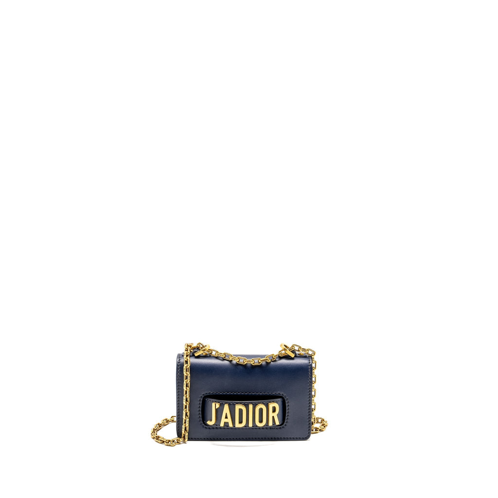DIOR MINI J’ADIOR CHAIN FLAP BAG CALFSKIN NAVY BLUE GHW