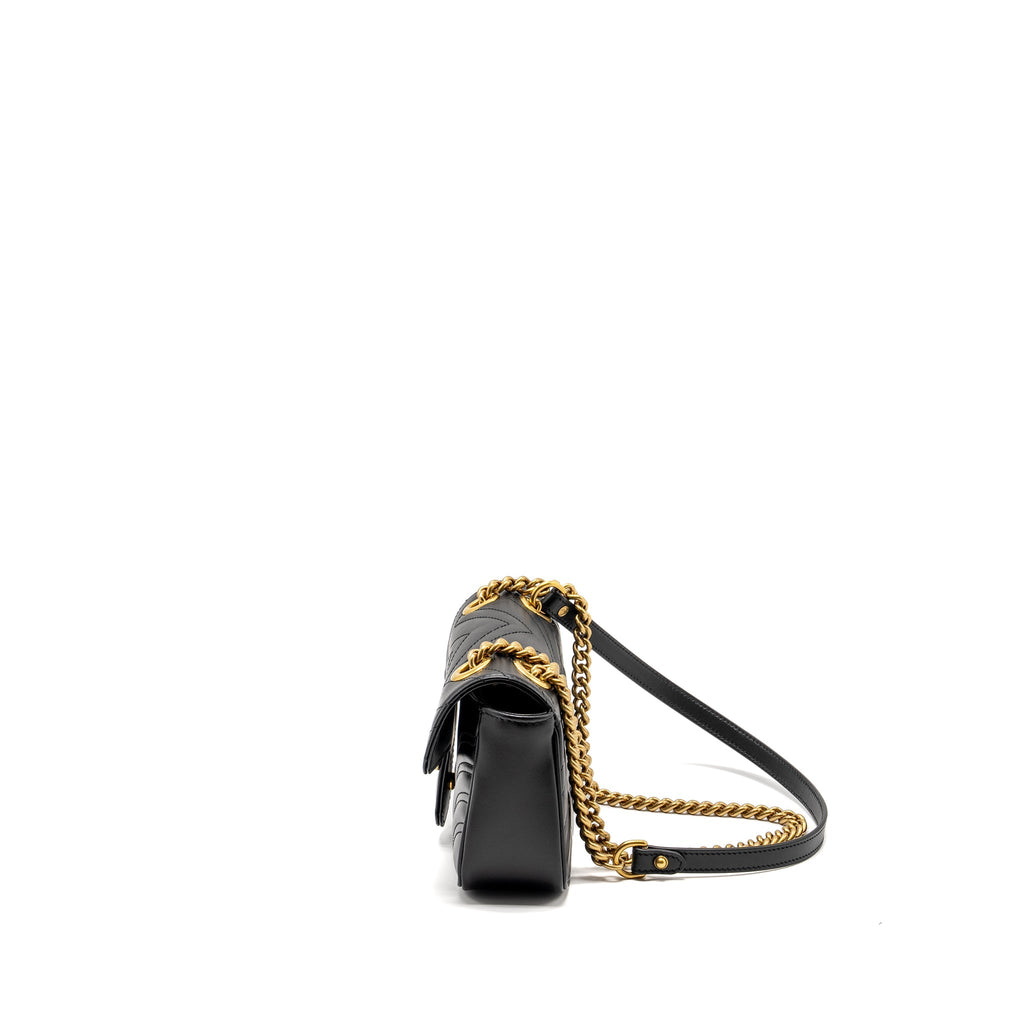 GUCCI MINI GG MARMONT SHOULDER BAG CALFSKIN BLACK GHW