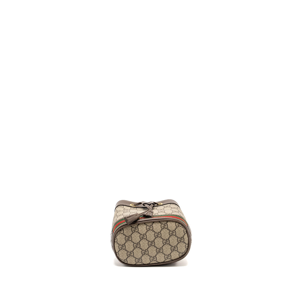GUCCI OPHIDIA MINI BUCKET BAG GG SUPREME CANVAS BEIGE / EBONY GHW