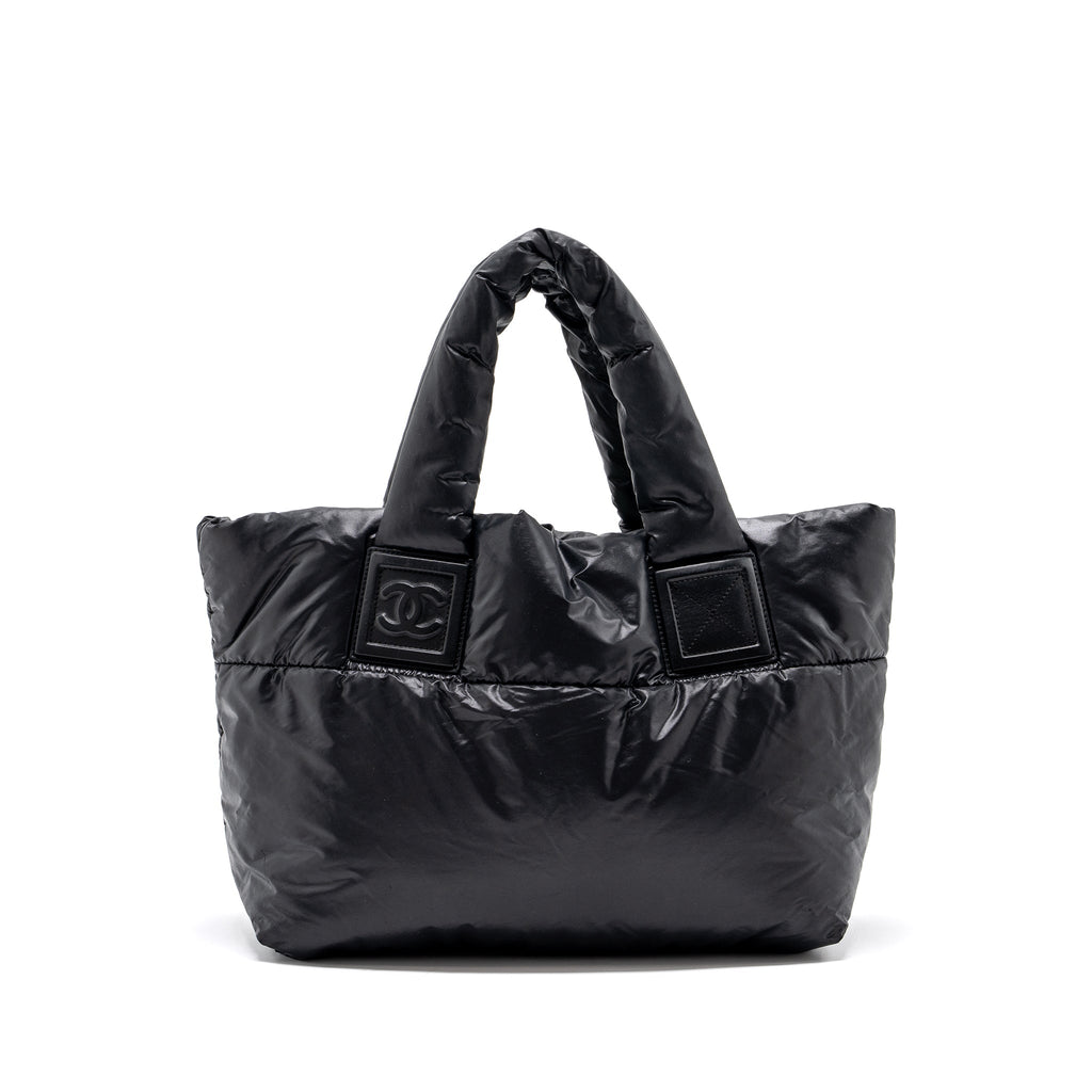 CHANEL SMALL PUFFY DOWN TOTE BAG NYLON BLACK SHW