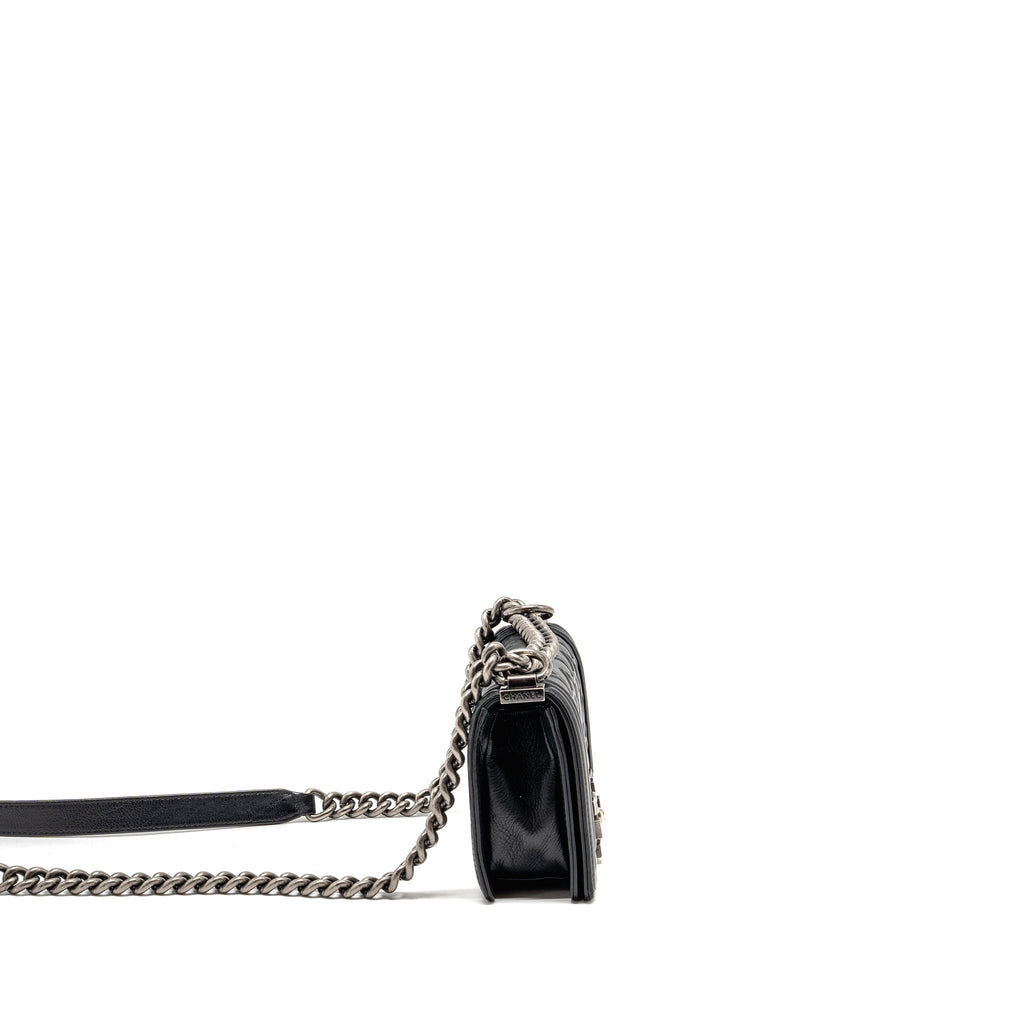 CHANEL SMALL BOY BAG ARABESQUE CALFSKIN BLACK RUTHENIUM SHW