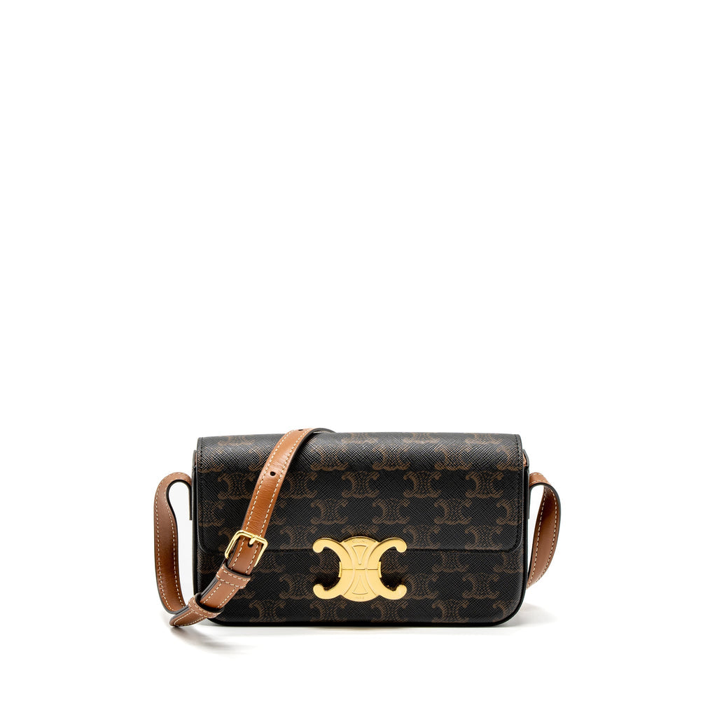 CELINE TRIOMPHE SHOUDLER BAG TRIOMPHE CANVAS/CALFSKIN TAN GHW