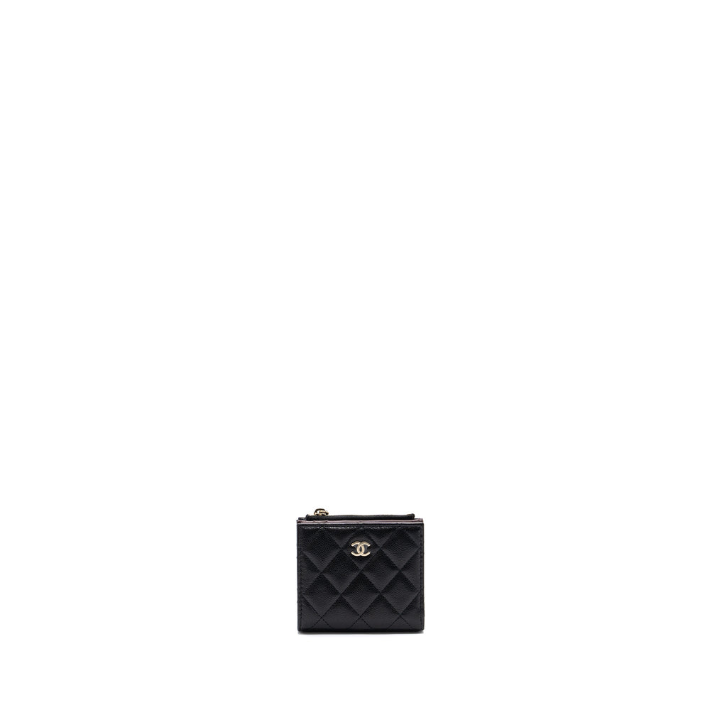 CHANEL QUILTED FOLD WALLET CAVIAR BLACK LGHW (MICROCHIP)