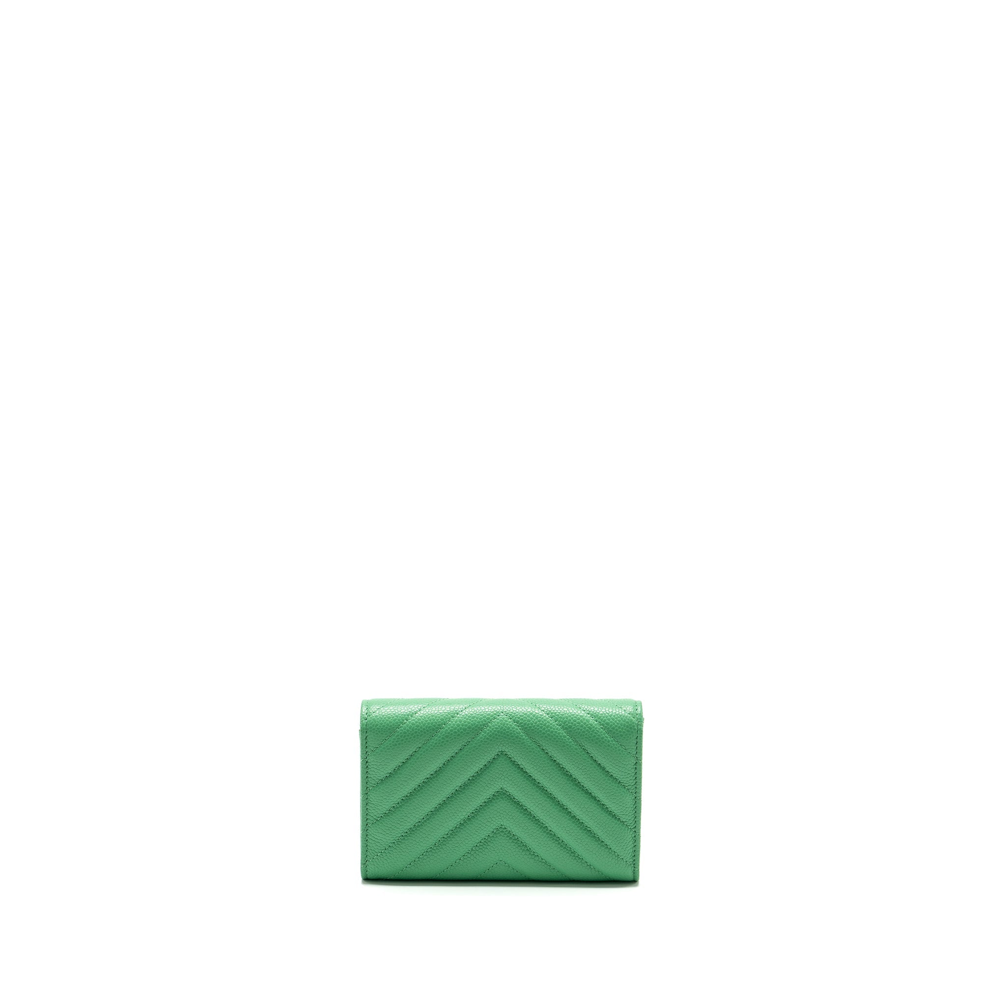 CHANEL CLASSIC FLAP WALLET CHEVRON CAVIAR GREEN SHW