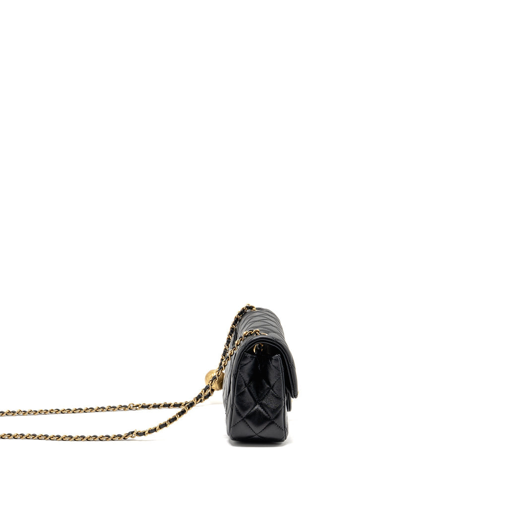 CHANEL PEARL CRUSH MINI RECTANGULAR FLAP BAG LAMBSKIN BLACK GHW (MICROCHIP)
