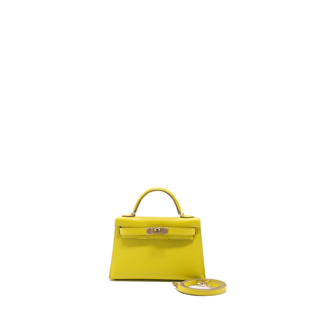 HERMES MINI KELLY II CHEVRE MYSORE LIME / GRIS PERLE LGHW