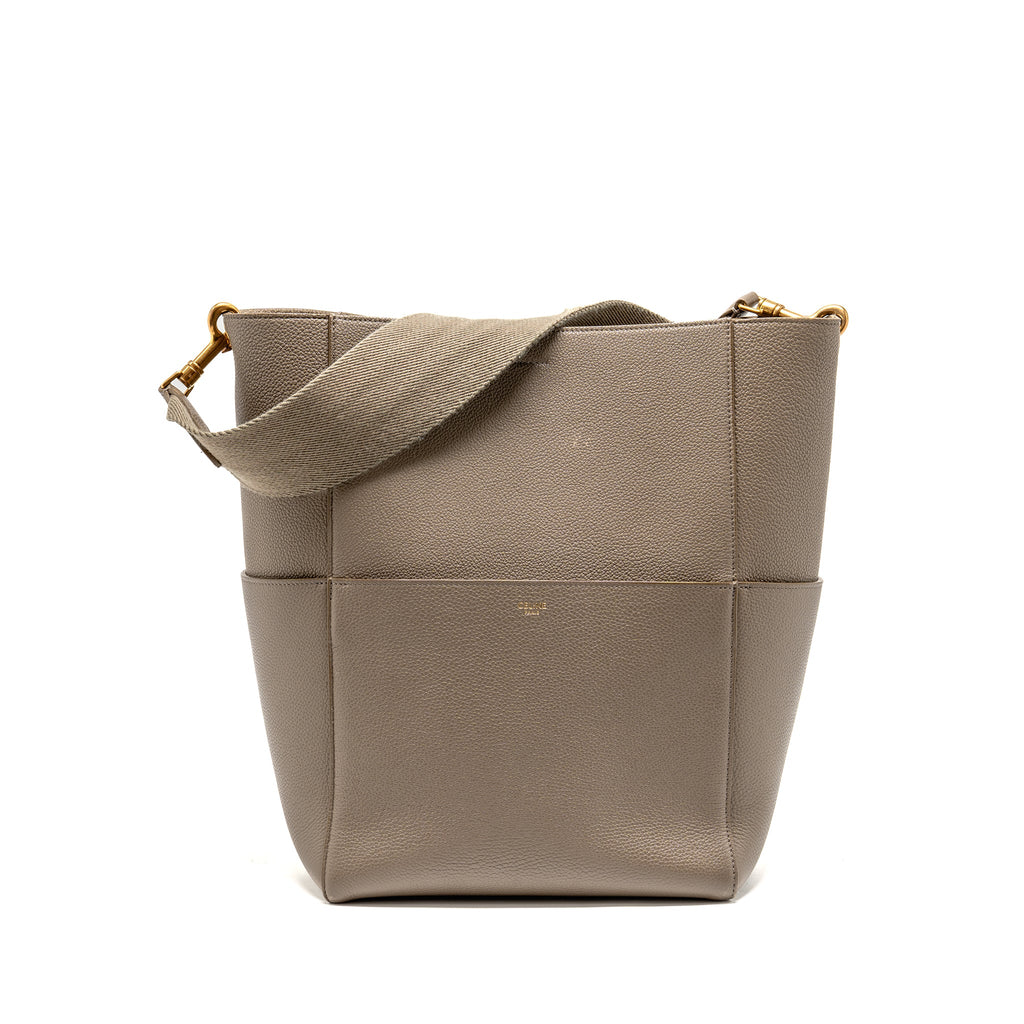 CELINE SANGLE BUCKET BAG GRAINED CALFSKIN GREY GHW