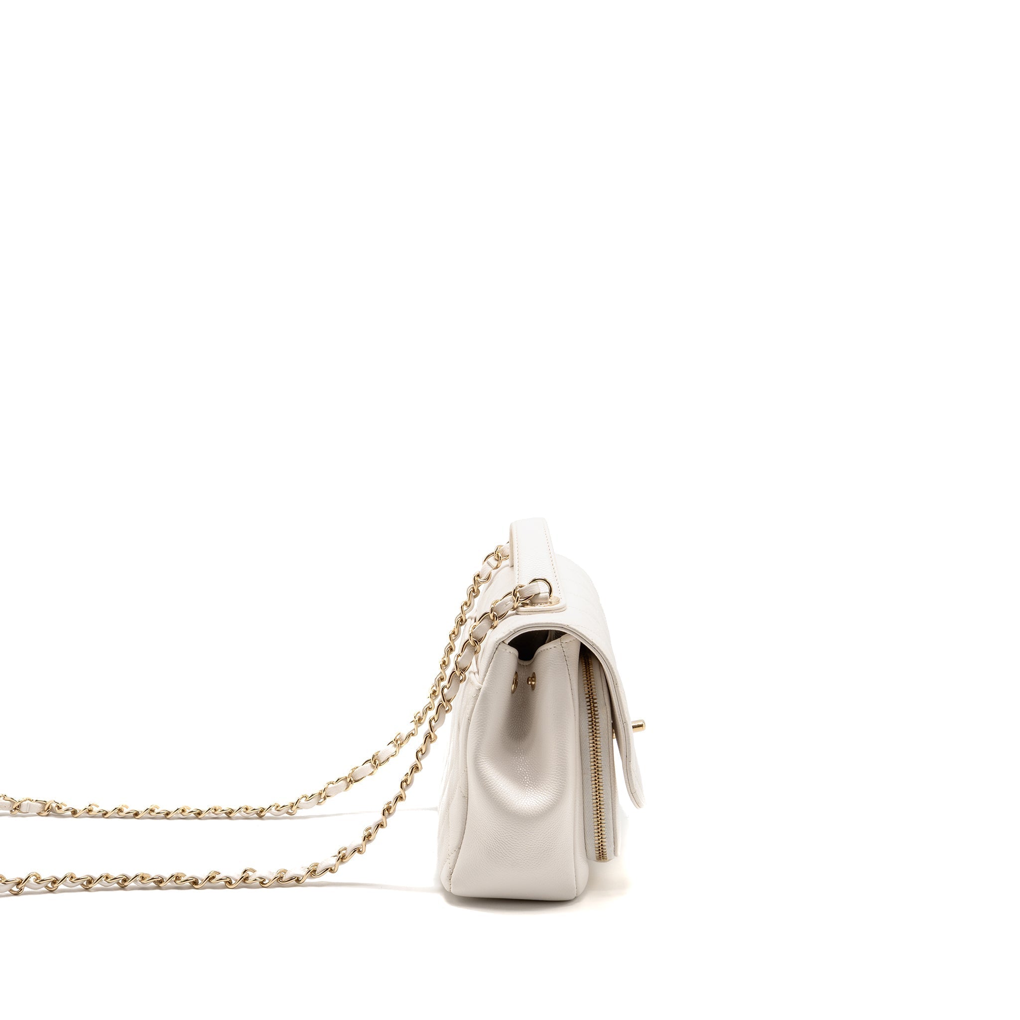 CHANEL MEDIUM BUSINESS AFFINITY CAVIAR WHITE LGHW