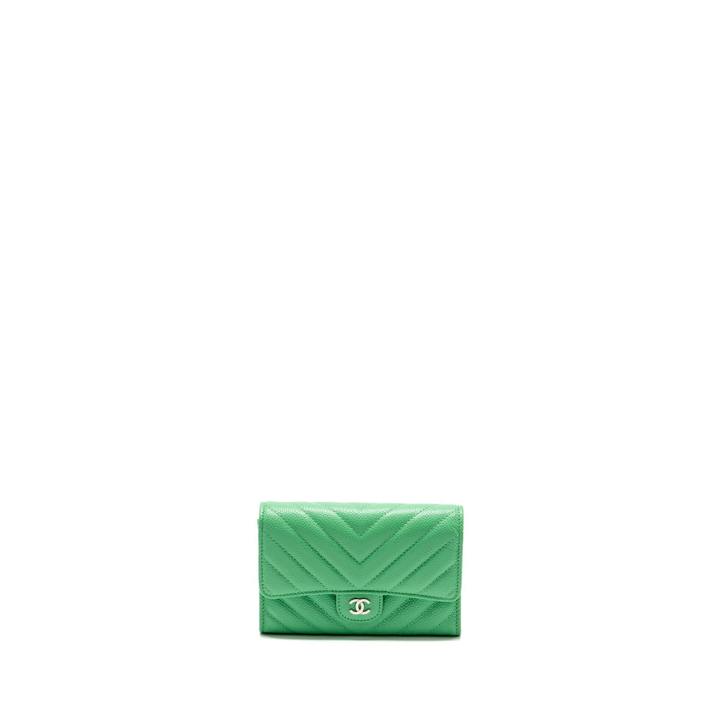 CHANEL CLASSIC FLAP WALLET CHEVRON CAVIAR GREEN SHW