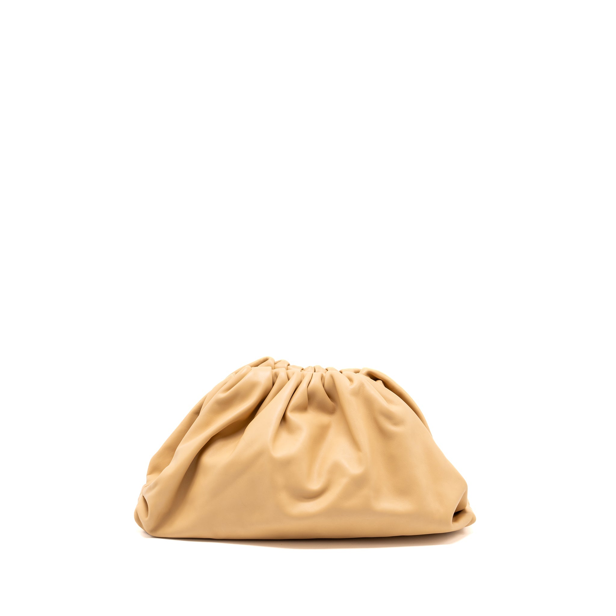 BOTTEGA VENETA THE POUCH LARGE LEATHER CLUTCH BEIGE GHW
