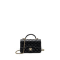 CHANEL TOP HANDLE MINI RECTANGULAR FLAP BAG LAMBSKIN BLACK LGHW(MICROCHIP)