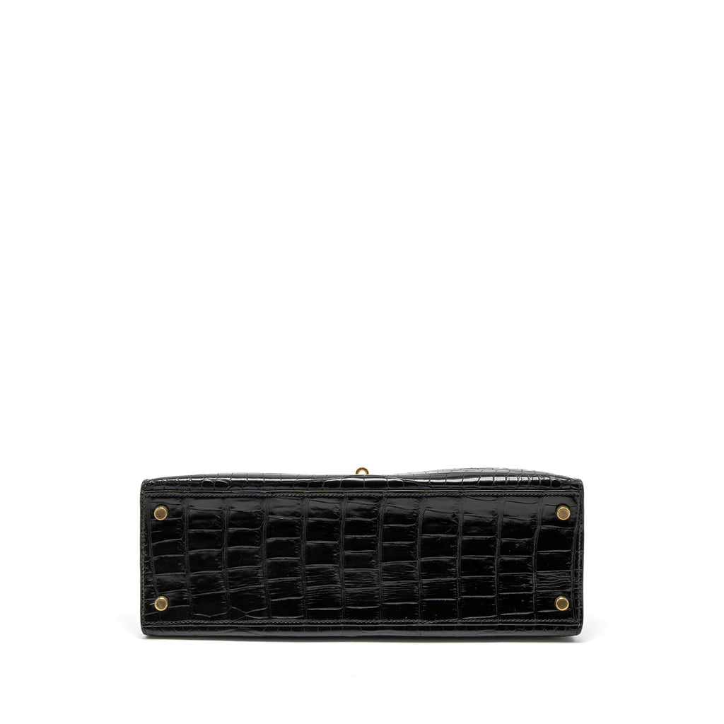 HERMES KELLY 32 SHINY CROCODILE POROSUS BLACK GHW