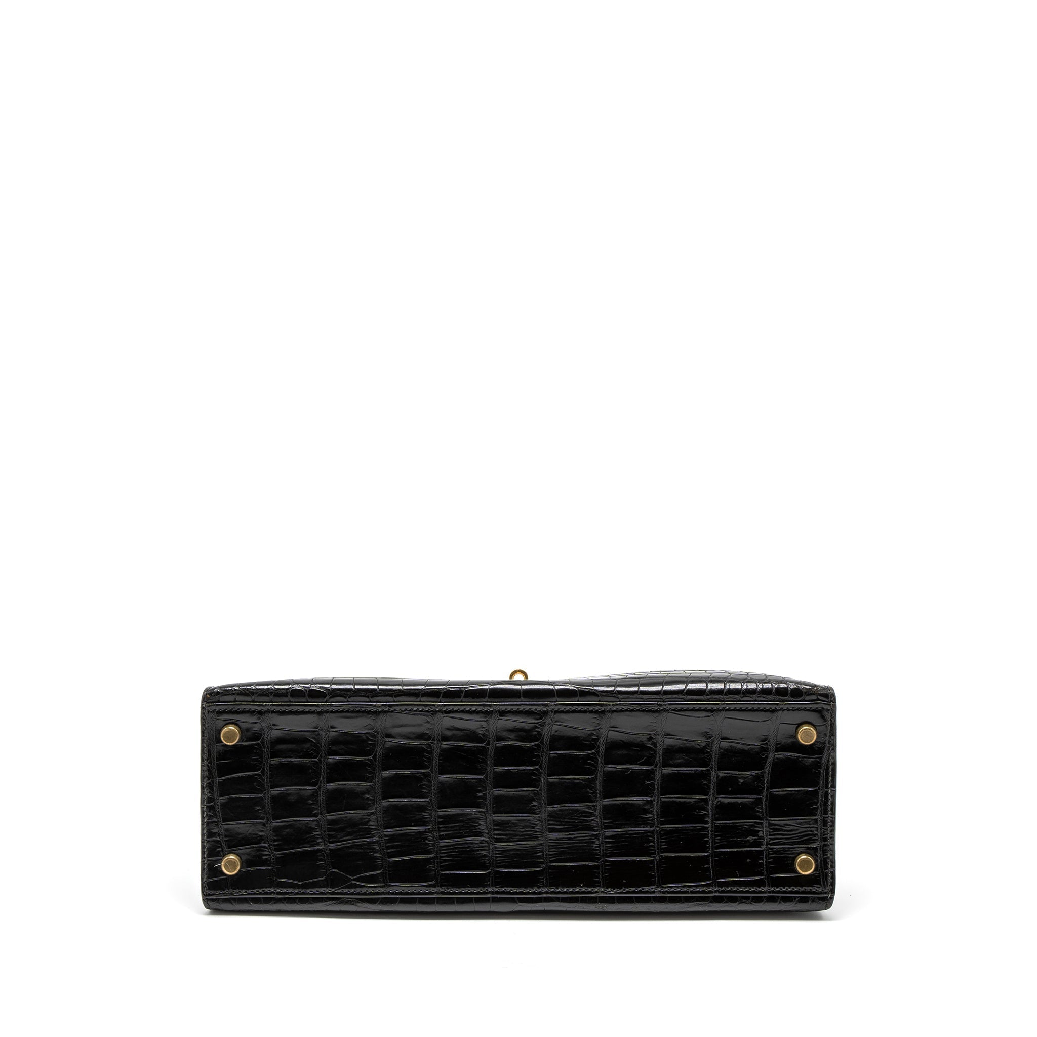 HERMES KELLY 32 SHINY CROCODILE POROSUS BLACK GHW