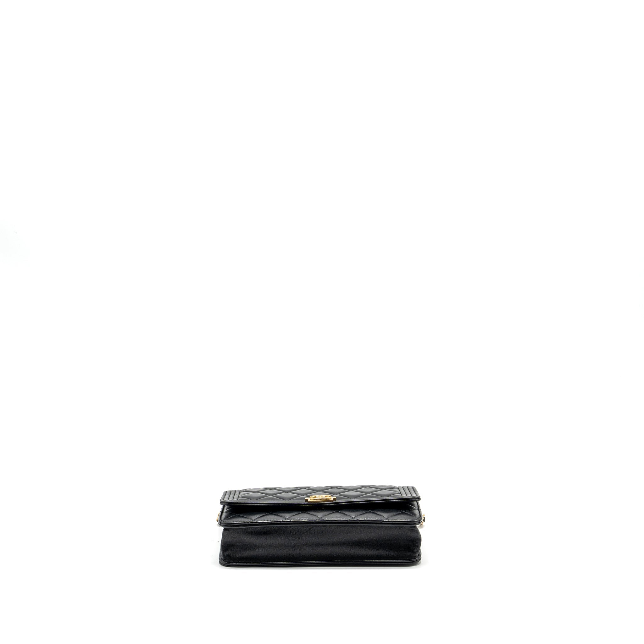 CHANEL BOY WALLET ON CHAIN LAMBSKIN BLACK GHW
