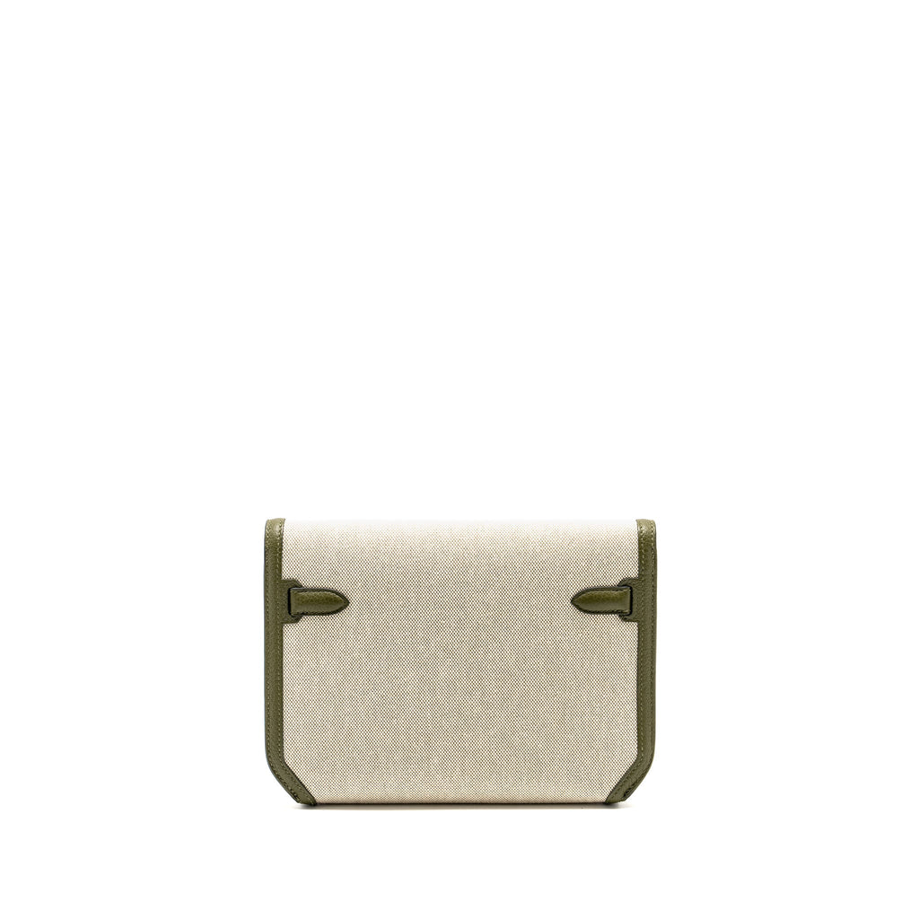 HERMES POCHETTE KELLY DEPECHES 25 CANVAS / TOGO ECRU BEIGE / VERT OLIVE GHW