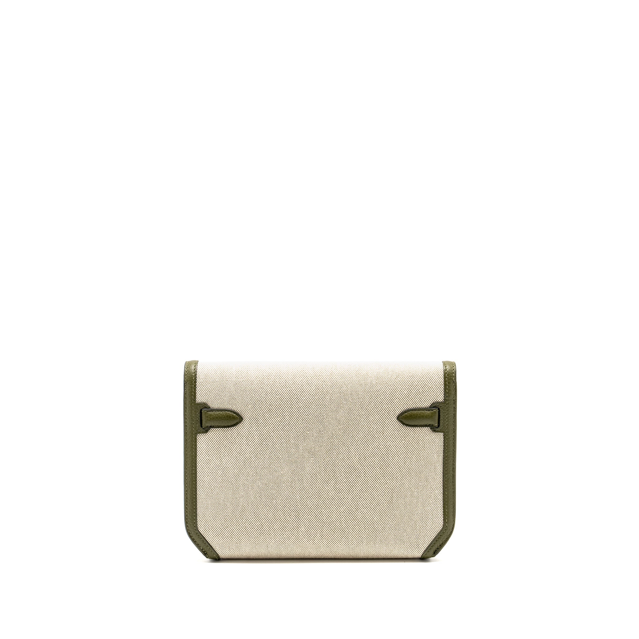 HERMES POCHETTE KELLY DEPECHES 25 CANVAS / TOGO ECRU BEIGE / VERT OLIVE GHW