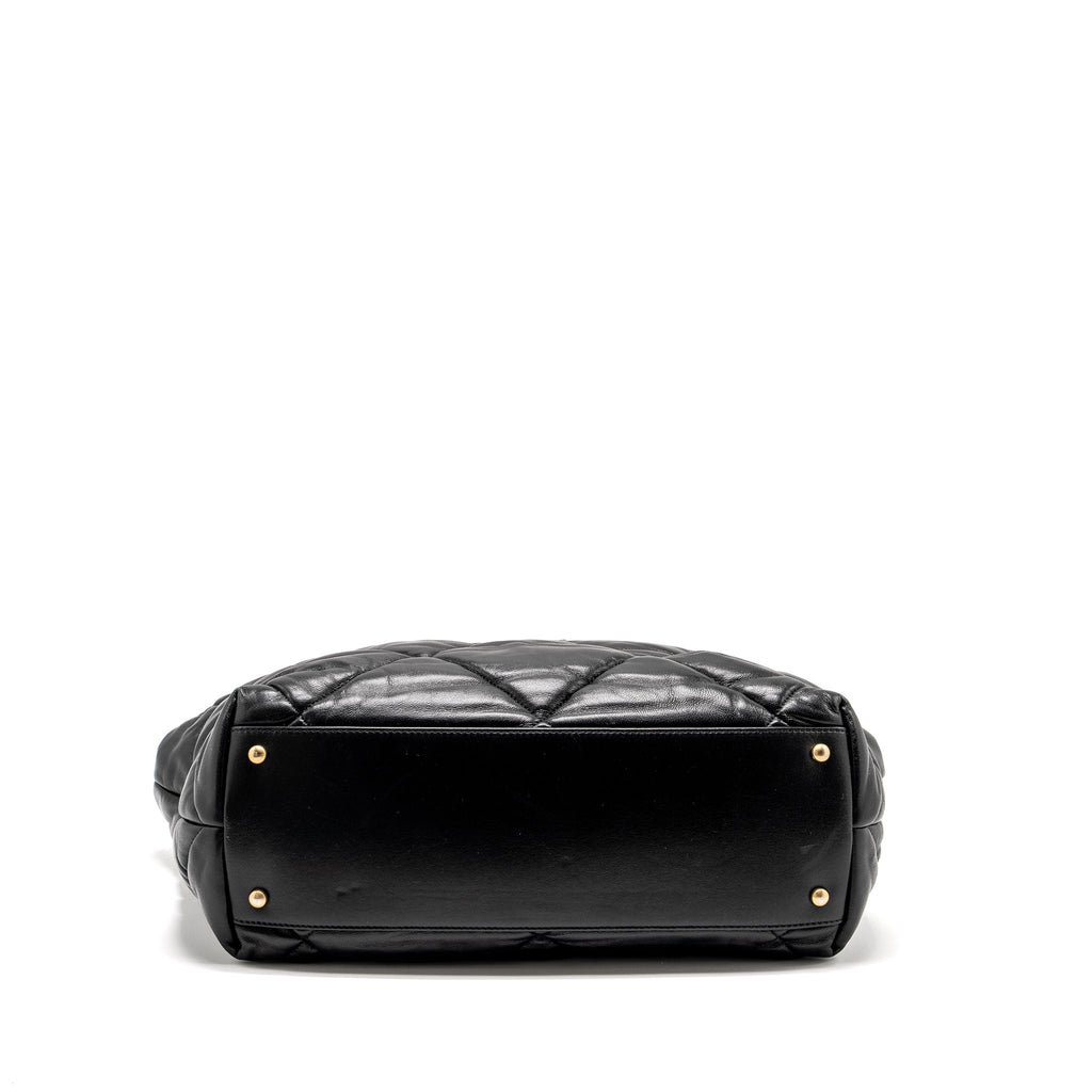 CHANEL NEW YORK BOWLING BAG QUILTED LAMBSKIN BLACK GHW