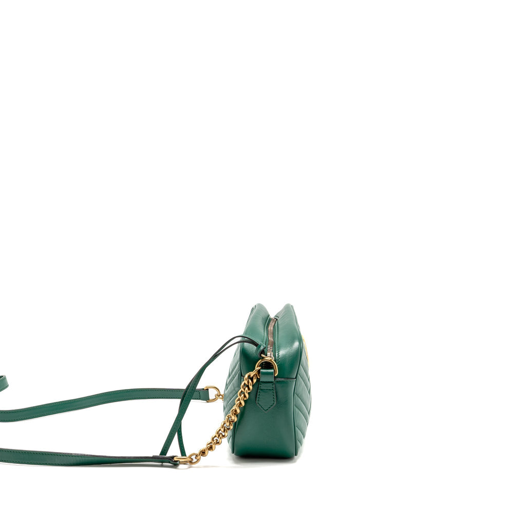 GUCCI SMALL GG MARMONT CROSSBODY CAMERA BAG CALFSKIN GREEN GHW