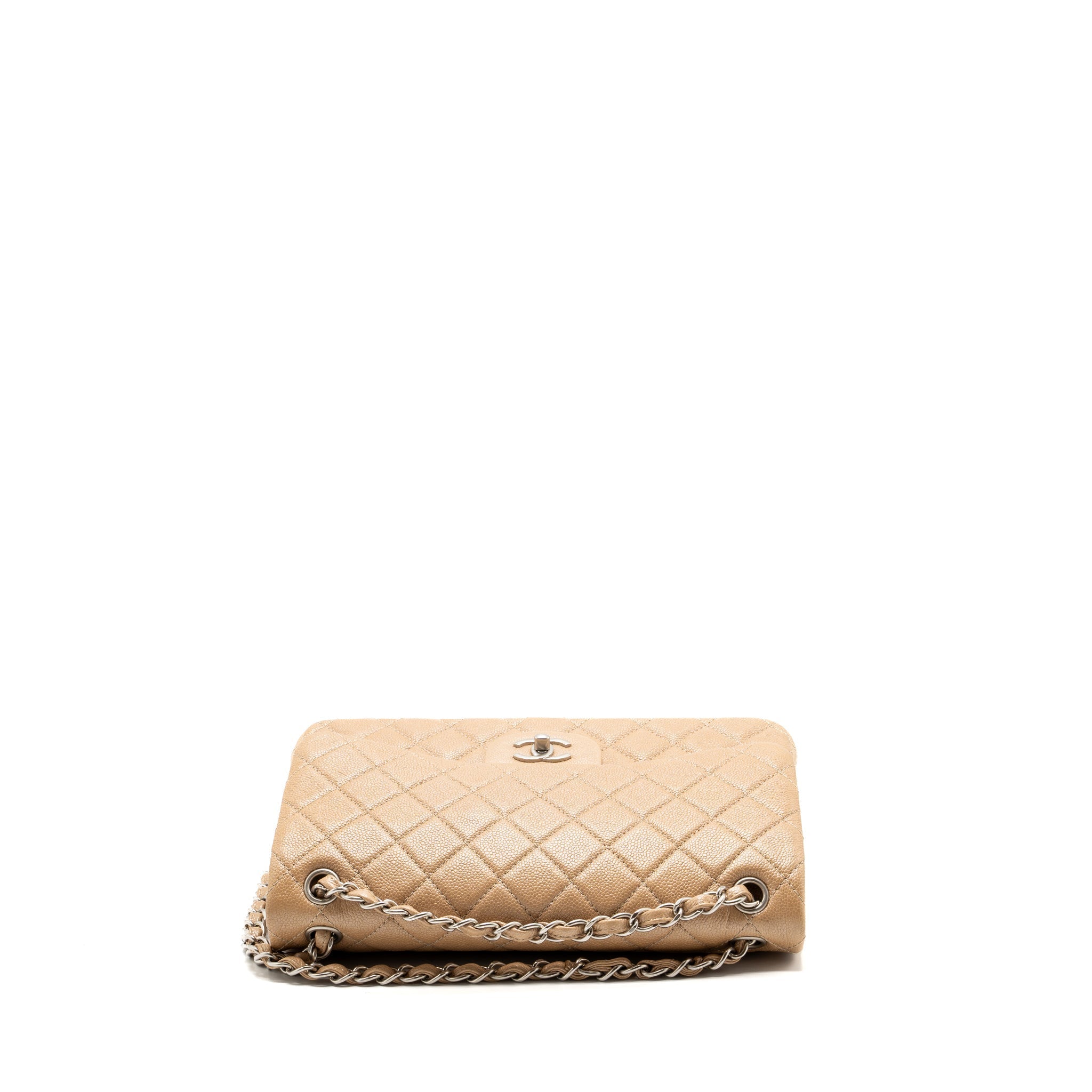 CHANEL CLASSIC JUMBO DOUBLE FLAP BAG CAVIAR IRIDESCENT BEIGE BRUSHED SHW
