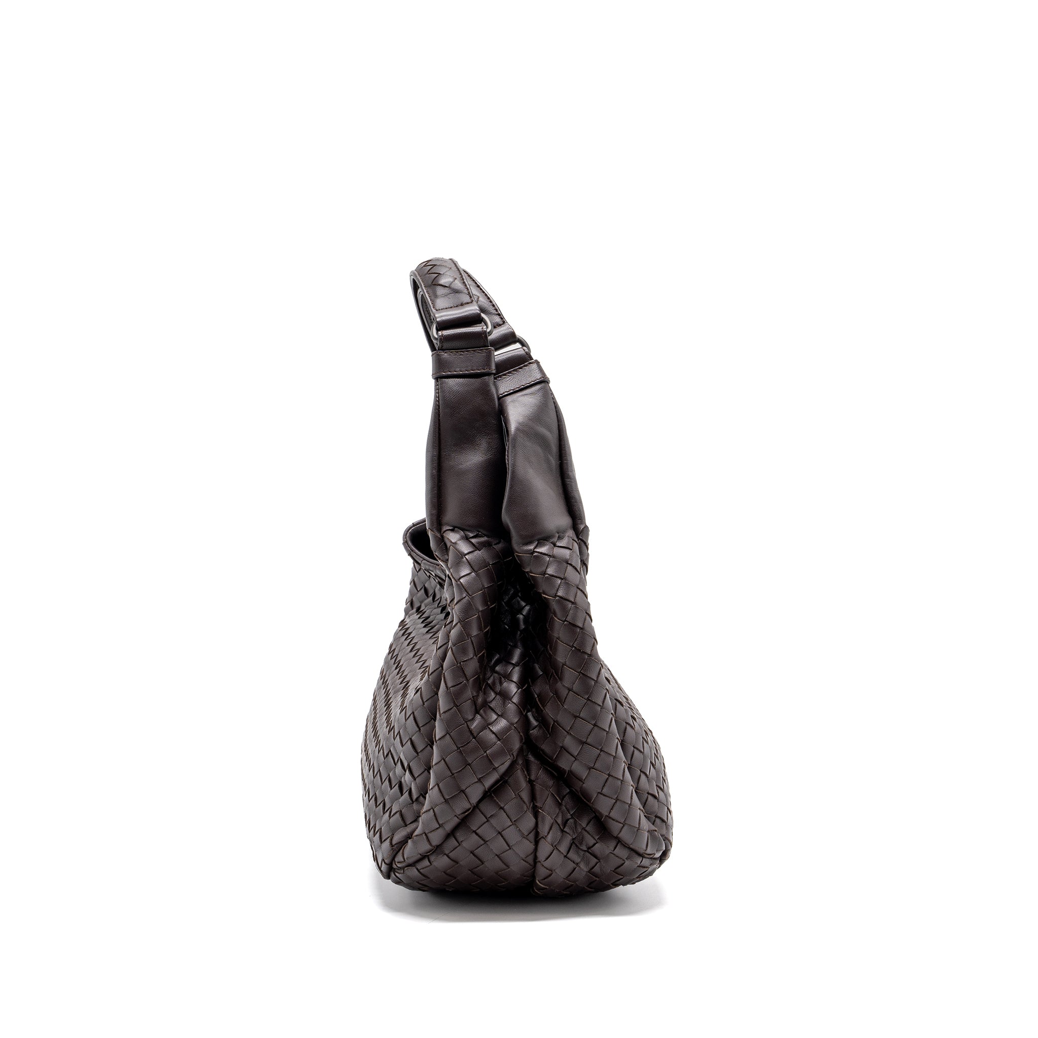 BOTTEGE VENETA HOBO BAG NAPPA BROWN BLACK HARDWARE