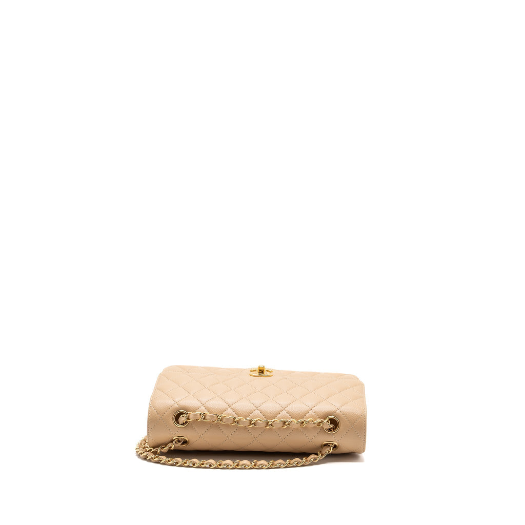 CHANEL MEDIUM CLASSIC DOUBLE FLAP BAG CAVIAR BEIGE GHW (MICROCHIP)