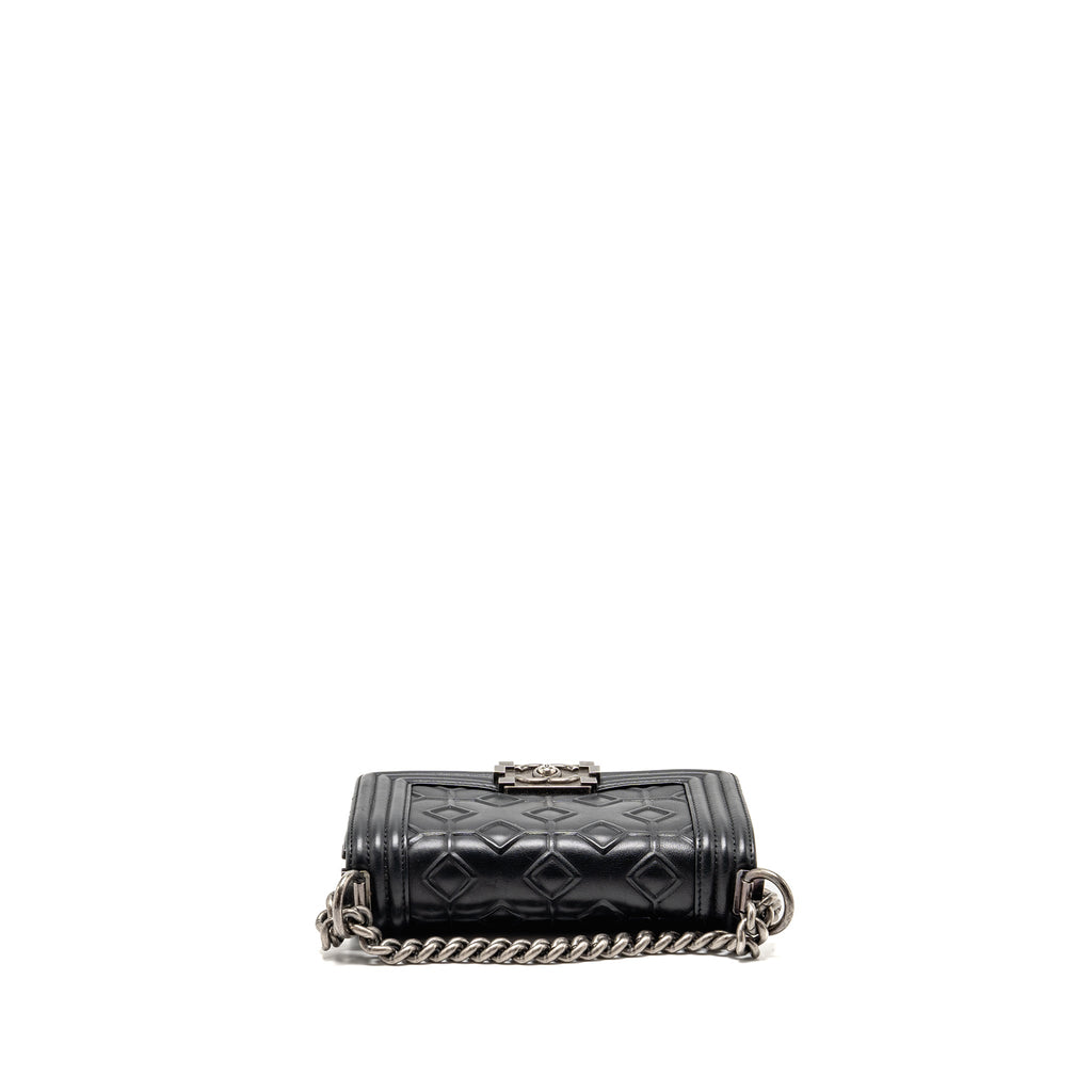 CHANEL SMALL BOY BAG ARABESQUE CALFSKIN BLACK RUTHENIUM SHW