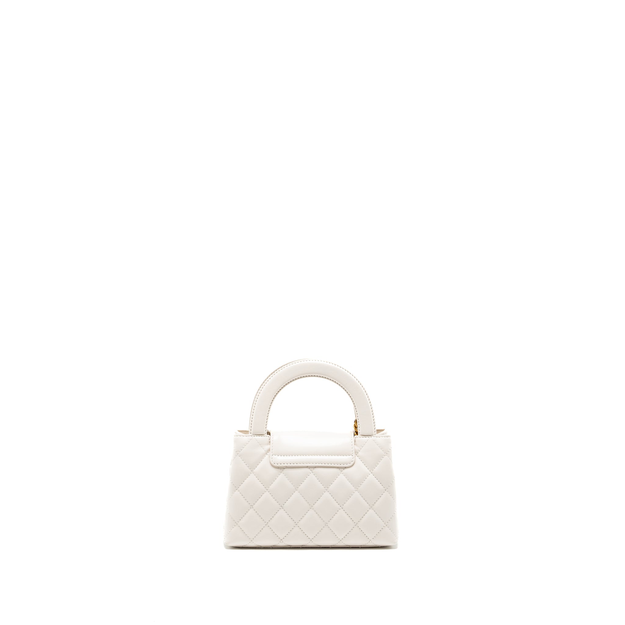 CHANEL 23K MINI KELLY SHOPPING TOTE BAG CALFSKIN WHITE GHW (MICROCHIP)