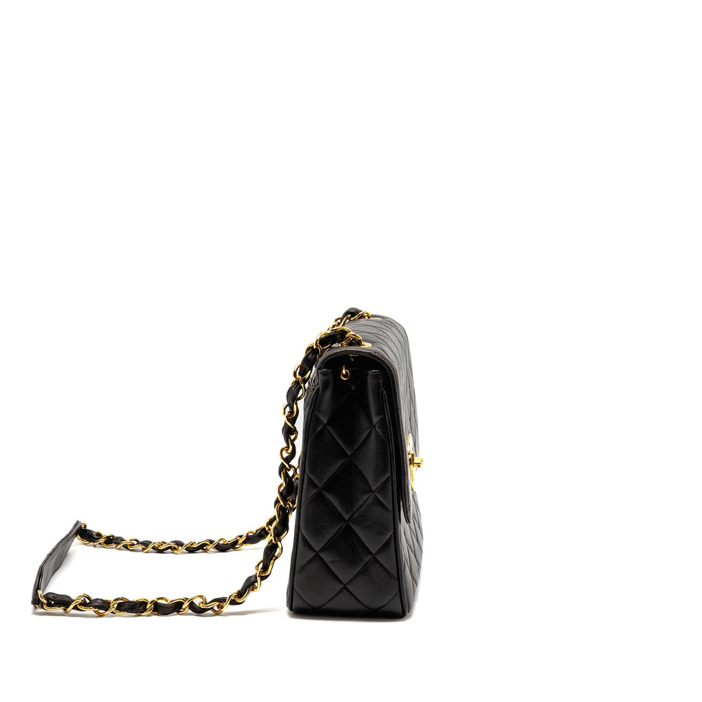 CHANEL VINTAGE LARGE SQUARE FLAP BAG LAMBSKIN BLACK GHW