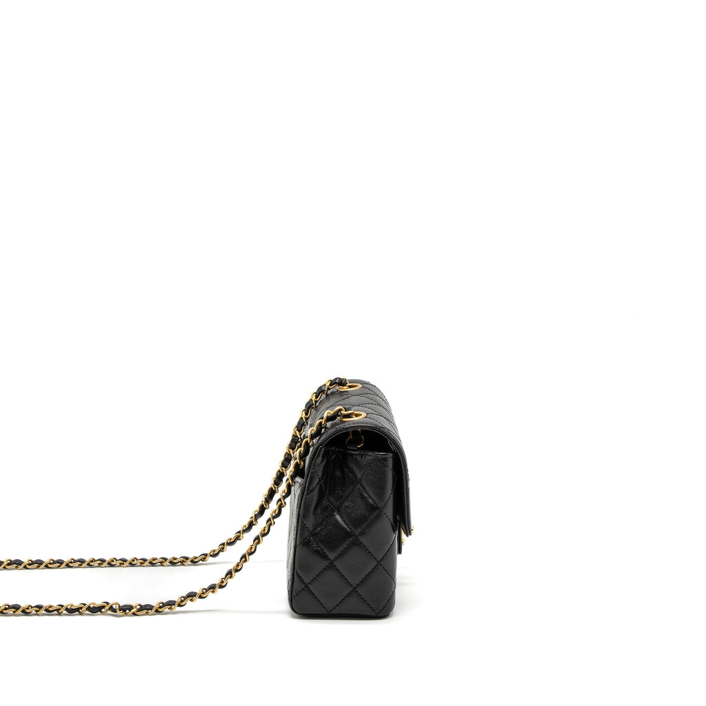 CHANEL 22K RETRO NEW CLASSIC SQUARE MINI FLAP BAG GOATSKIN BLACK BRUSHED GHW (MICROCHIP)