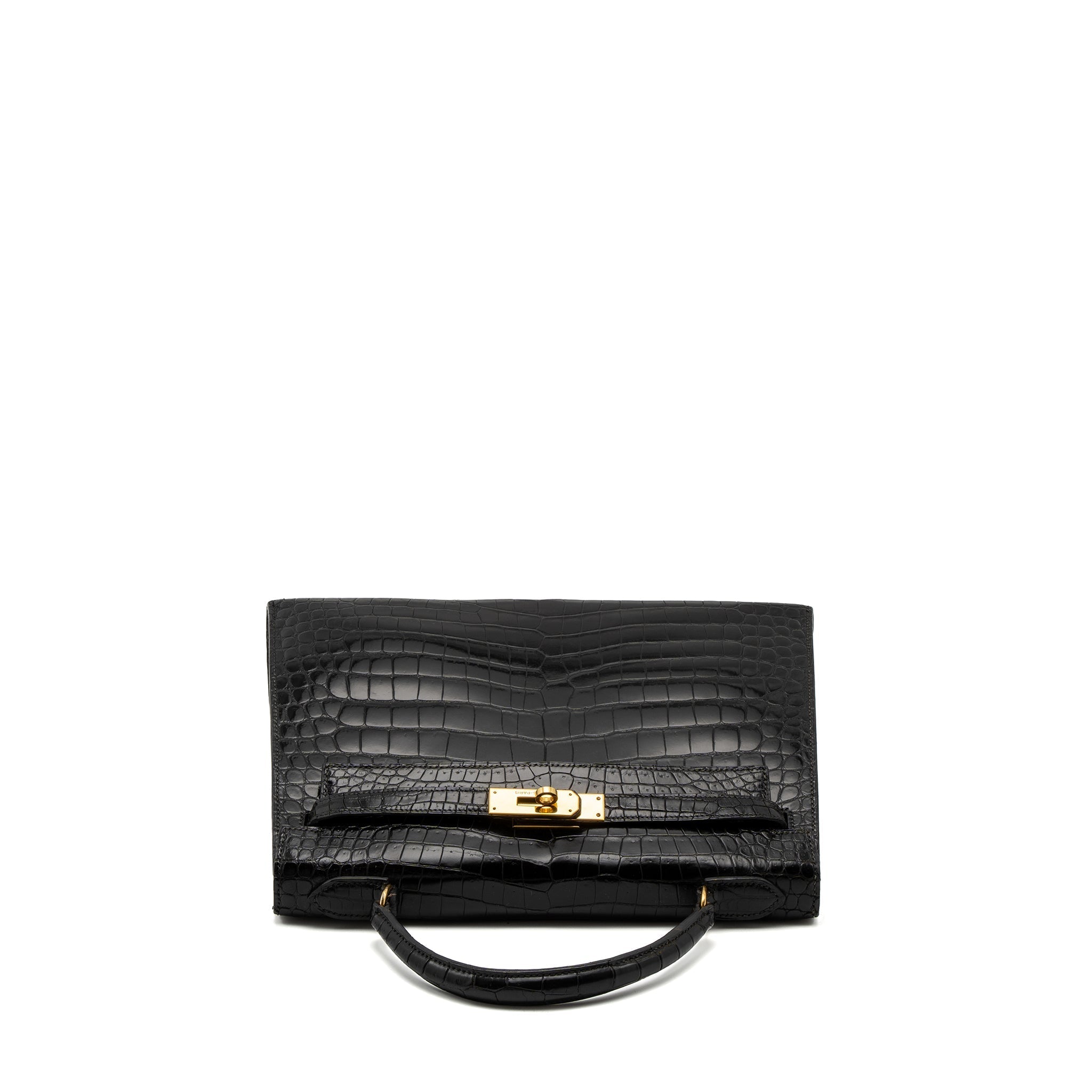 HERMES KELLY 32 SHINY CROCODILE POROSUS BLACK GHW