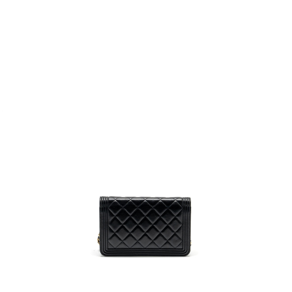 CHANEL BOY WALLET ON CHAIN LAMBSKIN BLACK GHW