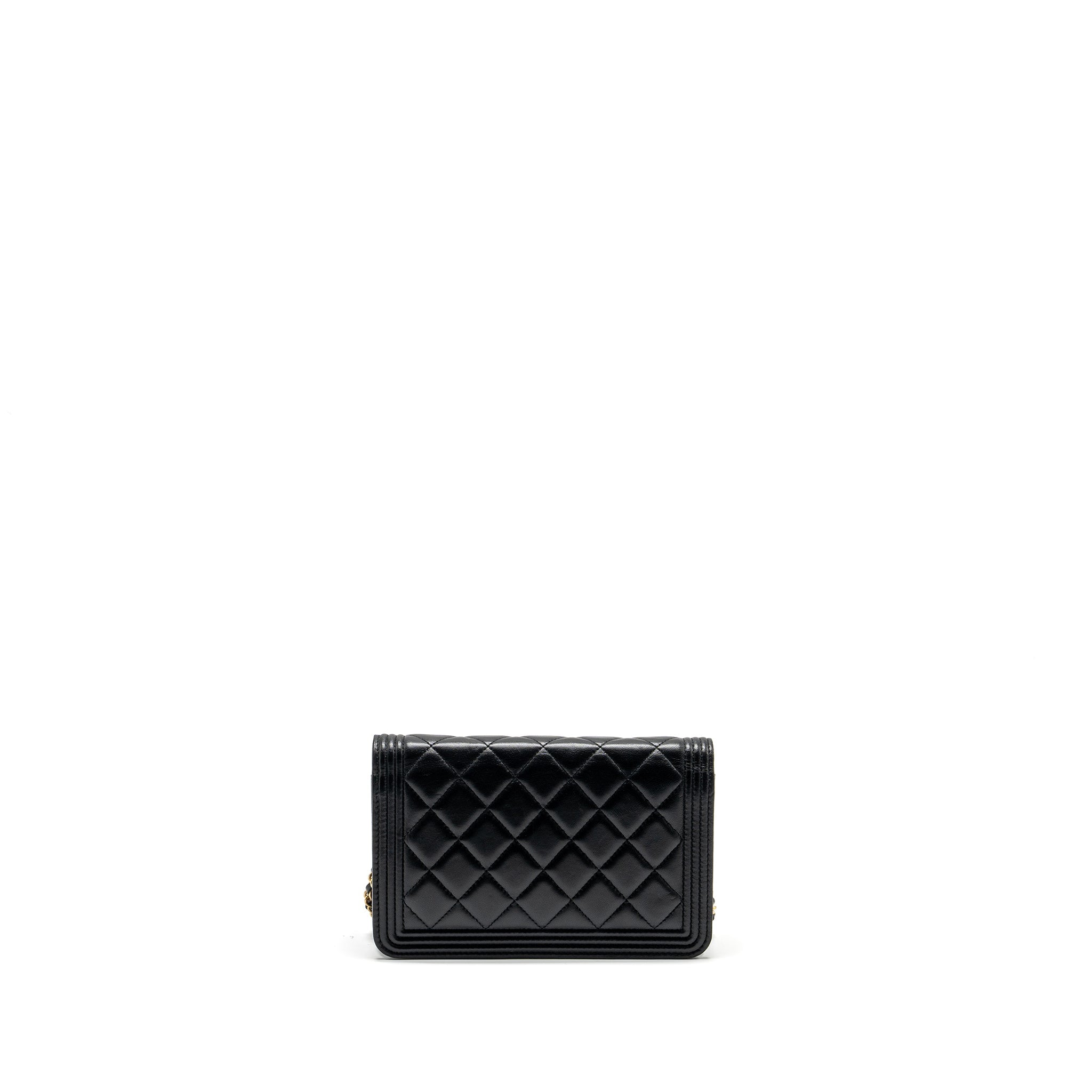 CHANEL BOY WALLET ON CHAIN LAMBSKIN BLACK GHW