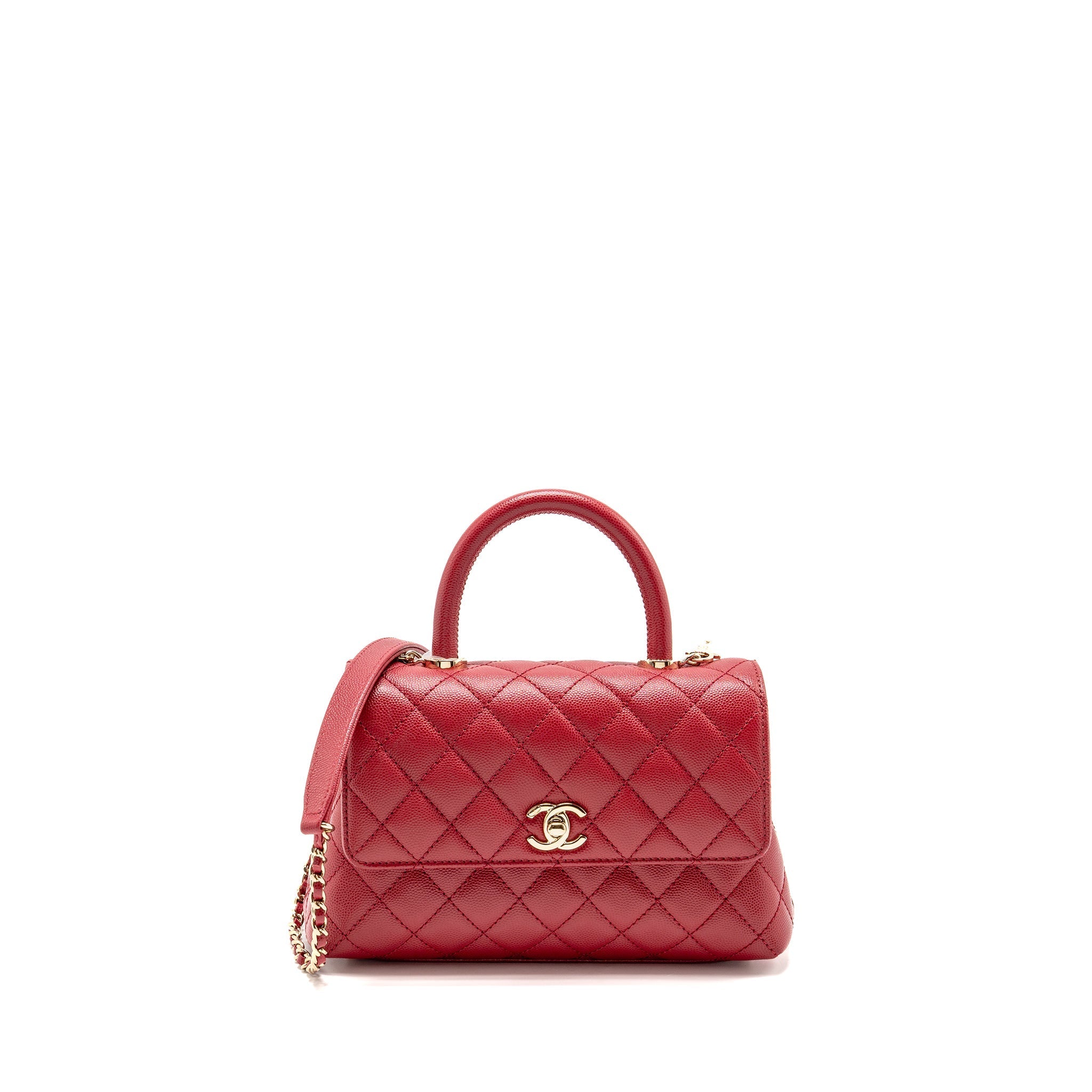 CHANEL SMALL COCO HANDLE CAVIAR RED LGHW (MICROCHIP)