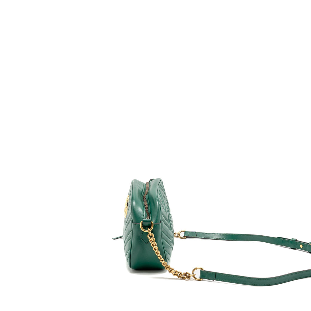 GUCCI SMALL GG MARMONT CROSSBODY CAMERA BAG CALFSKIN GREEN GHW