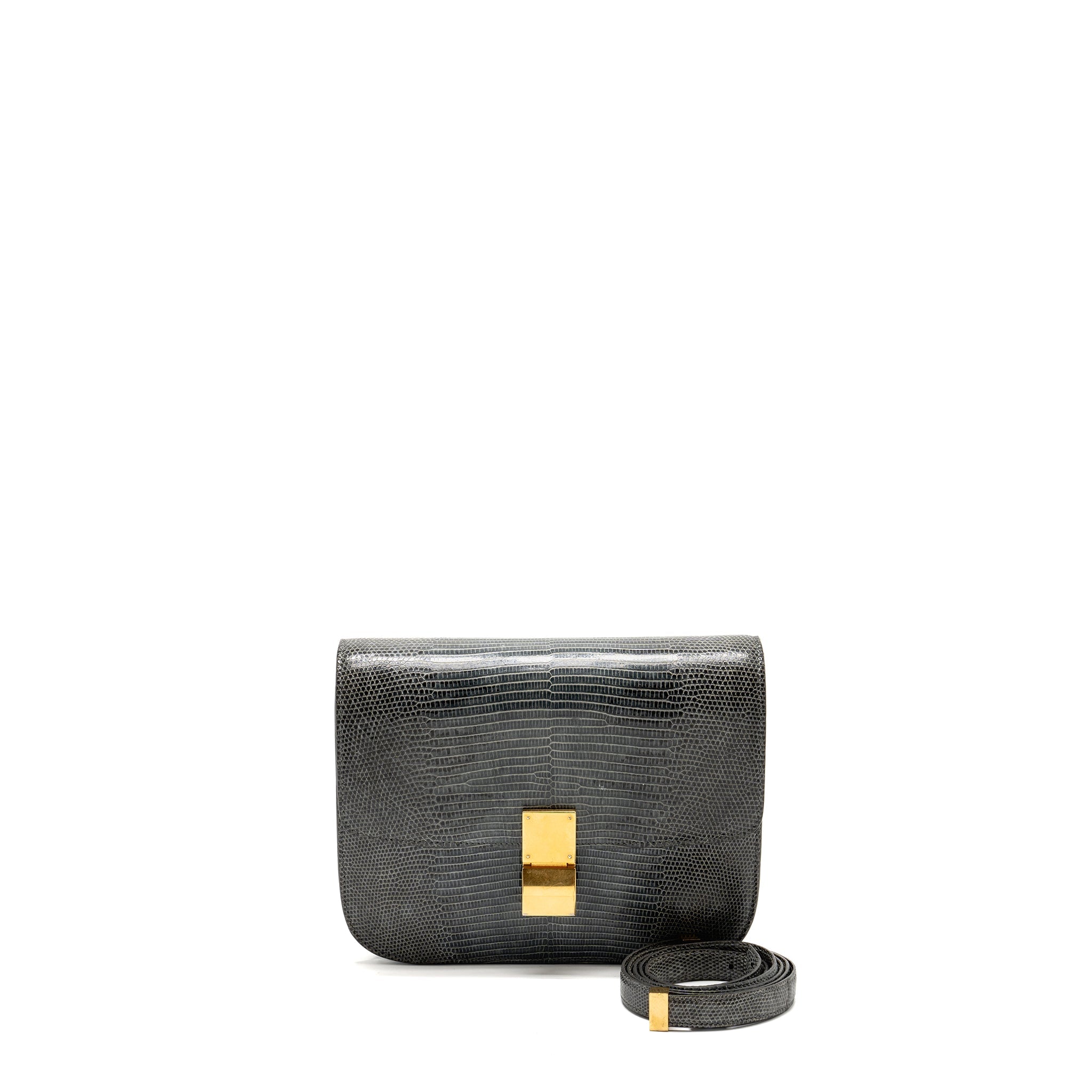 CELINE MEDIUM BOX BAG LIZARD GREY GHW
