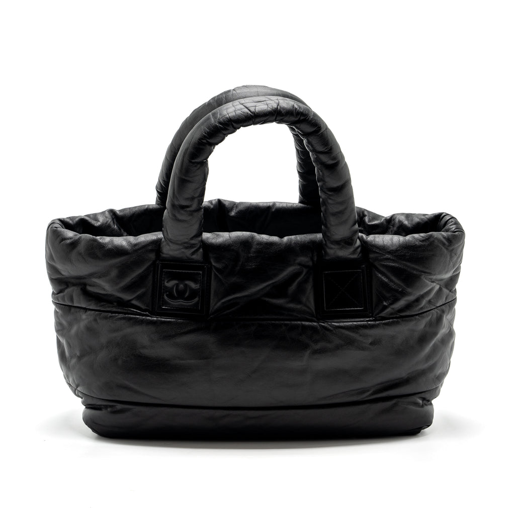 CHANEL PUFFY DOWN DOWN TOTE BAG LAMBSKIN BLACK SHW