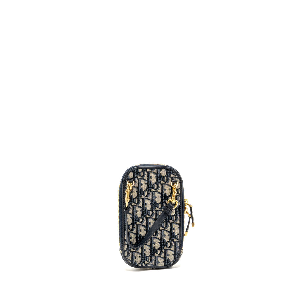 DIOR 30 MONTAIGNE PHONE POUCH OBLIQUE JACQUARD CANVAS NAVY GHW