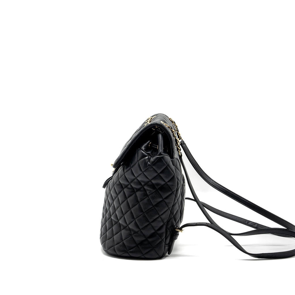 CHANEL QUILTED FLAP BACKPACK LAMBSKIN BLACK GHW