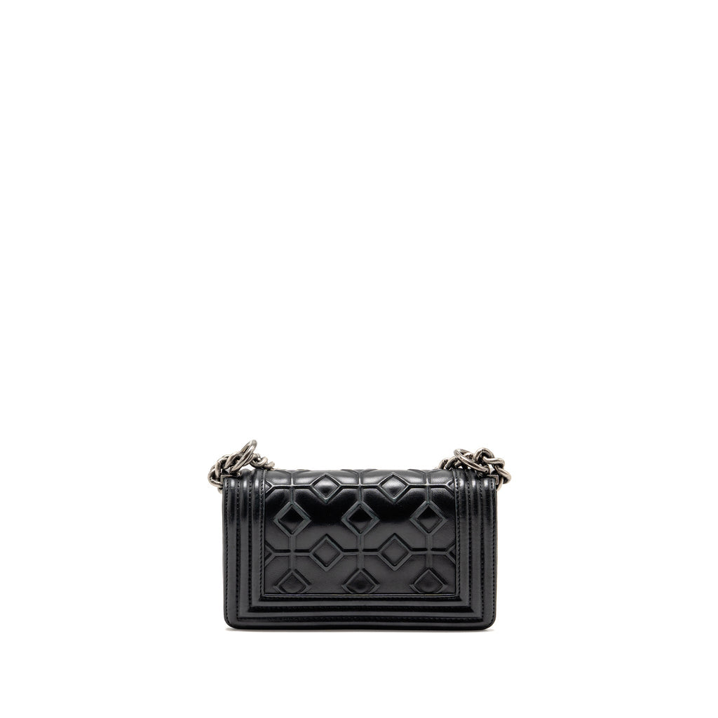 CHANEL SMALL BOY BAG ARABESQUE CALFSKIN BLACK RUTHENIUM SHW