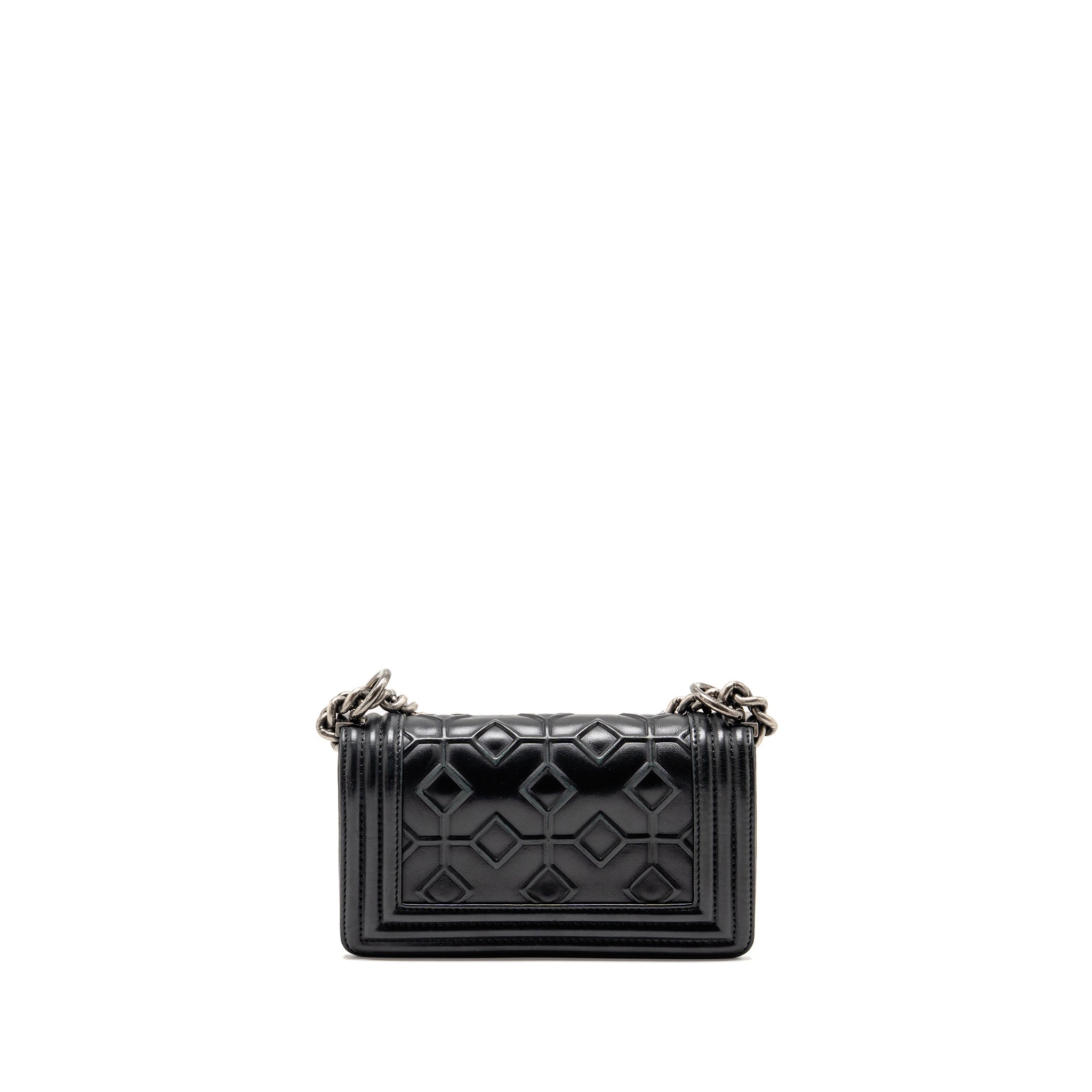 CHANEL SMALL BOY BAG ARABESQUE CALFSKIN BLACK RUTHENIUM SHW