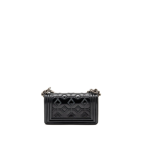 CHANEL SMALL BOY BAG ARABESQUE CALFSKIN BLACK RUTHENIUM SHW