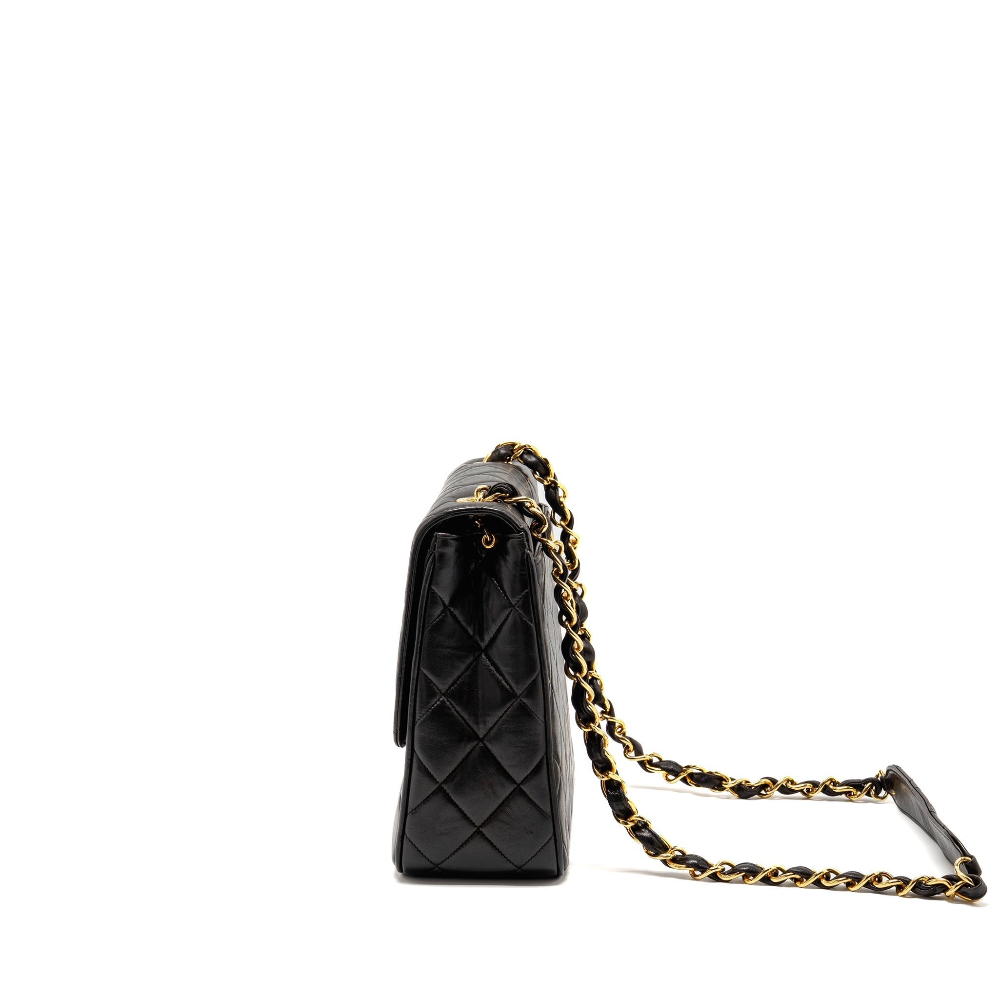 CHANEL VINTAGE LARGE SQUARE FLAP BAG LAMBSKIN BLACK GHW