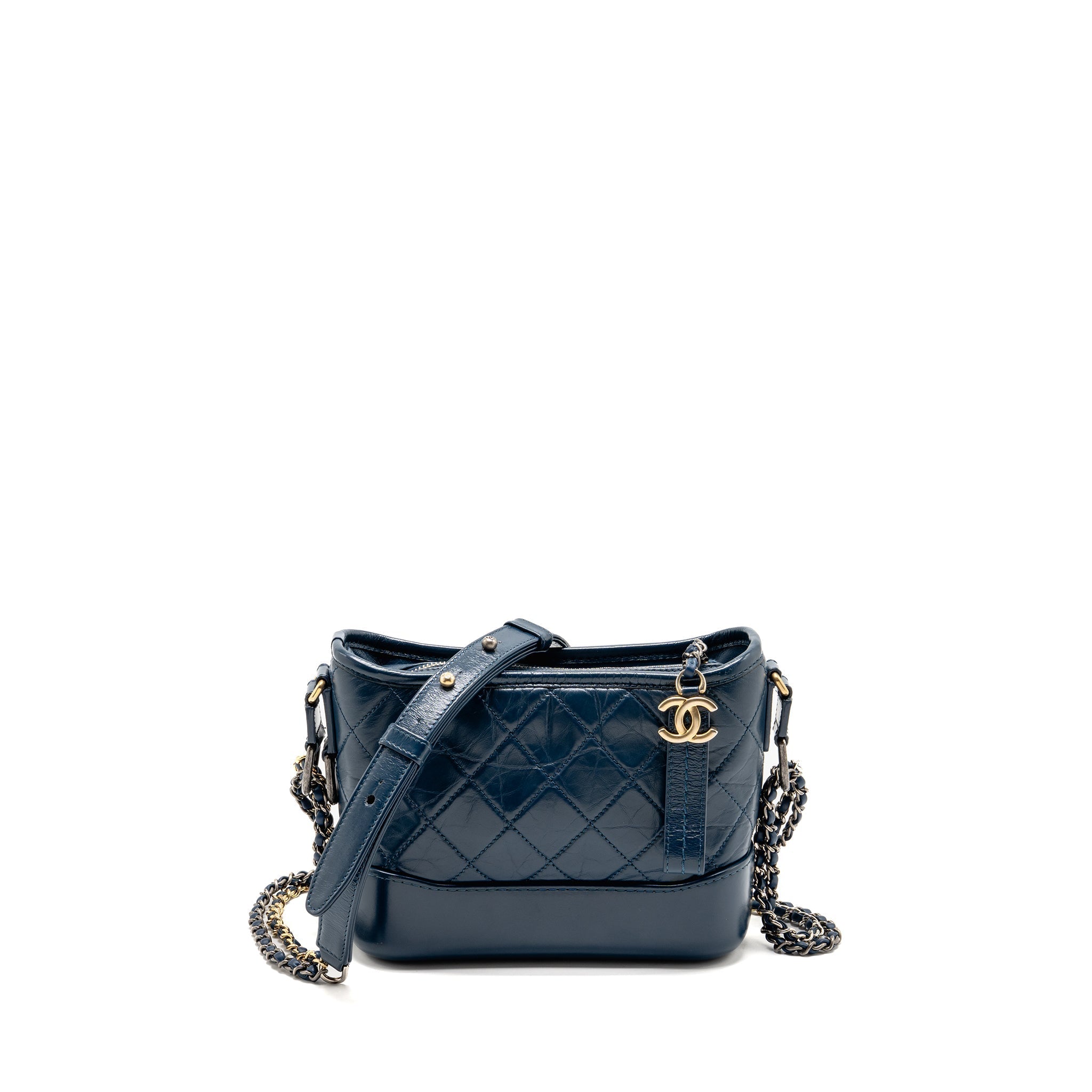 CHANEL SMALL GABRIELLE HOBO BAG AGED CALFSKIN BLUE MULTICOLOURED HARDWARE