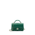 CHANEL TOP HANDLE MINI FLAP BAG WITH CHAIN LAMBSKIN GREEN LGHW (MICROCHIP)